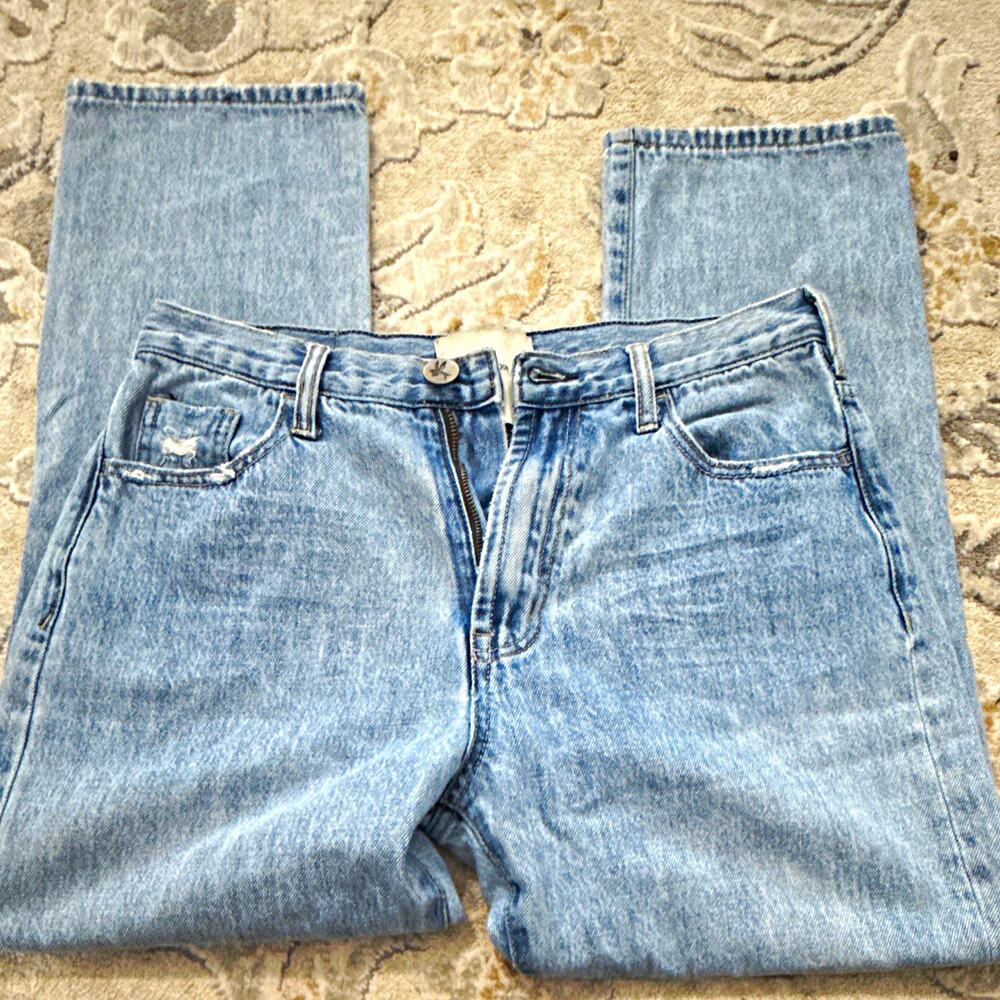 One Teaspoon Women’s Straight Jeans Blue Light Wash Mid Rise Distressed 26